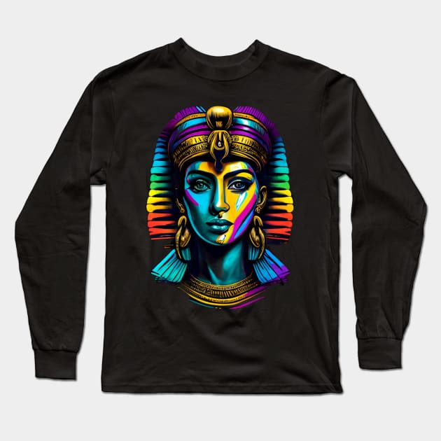 colorful abstract Cleopatra Long Sleeve T-Shirt by Discover Madness